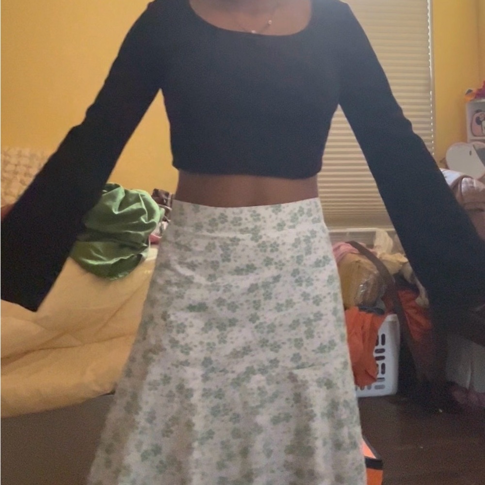 Floral Green and White Skirt